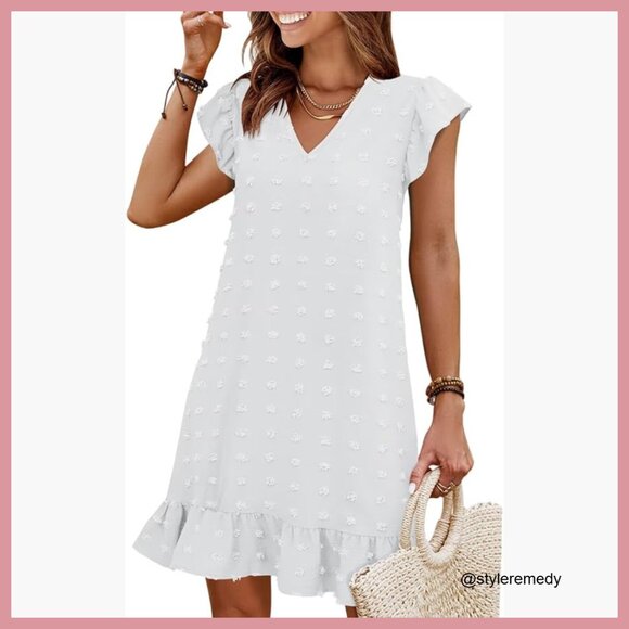 Dresses & Skirts - Polyester V-Neck Cap Sleeve Ruffle Hem Casual Beach Dress